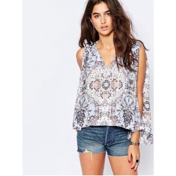 🎃 Free People Darcy Floral Swing High-Low Sleeveless Boho Top Small - Picture 1 of 16